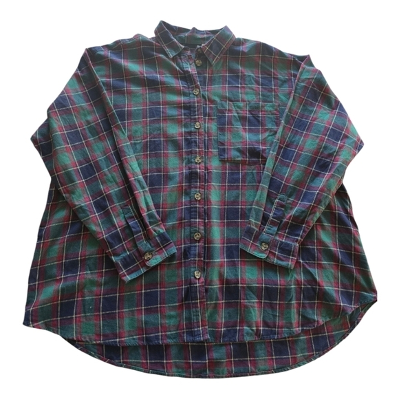 H&M Shirt Women Sz 10 Plaid Mixed Print Purple Red Button Up Long Sleeve - Picture 1 of 10